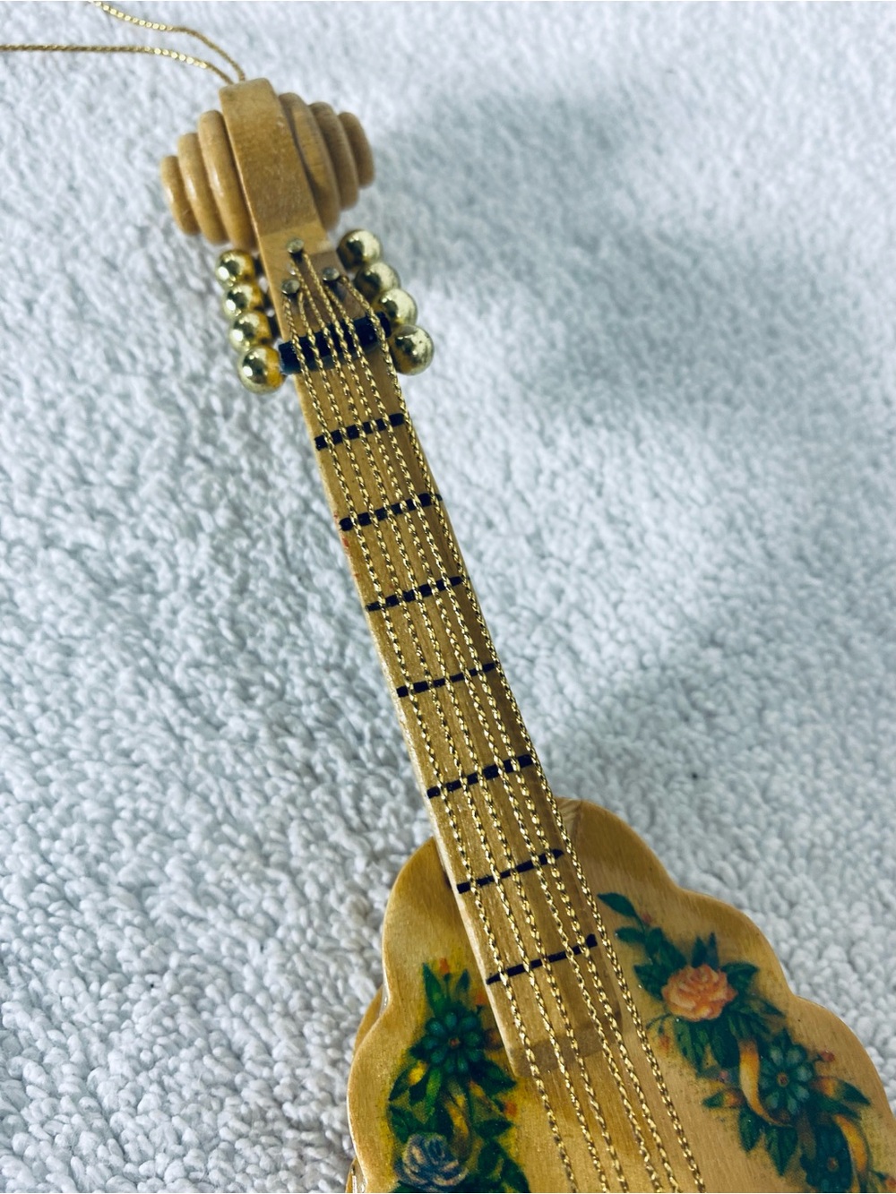 Vintage Wooden Mandolin Christmas Ornament Hand Painted Floral Instrument - Picture 4 of 12